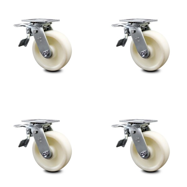 6 Inch Nylon Caster Set with Ball Bearings and Total Lock Brakes